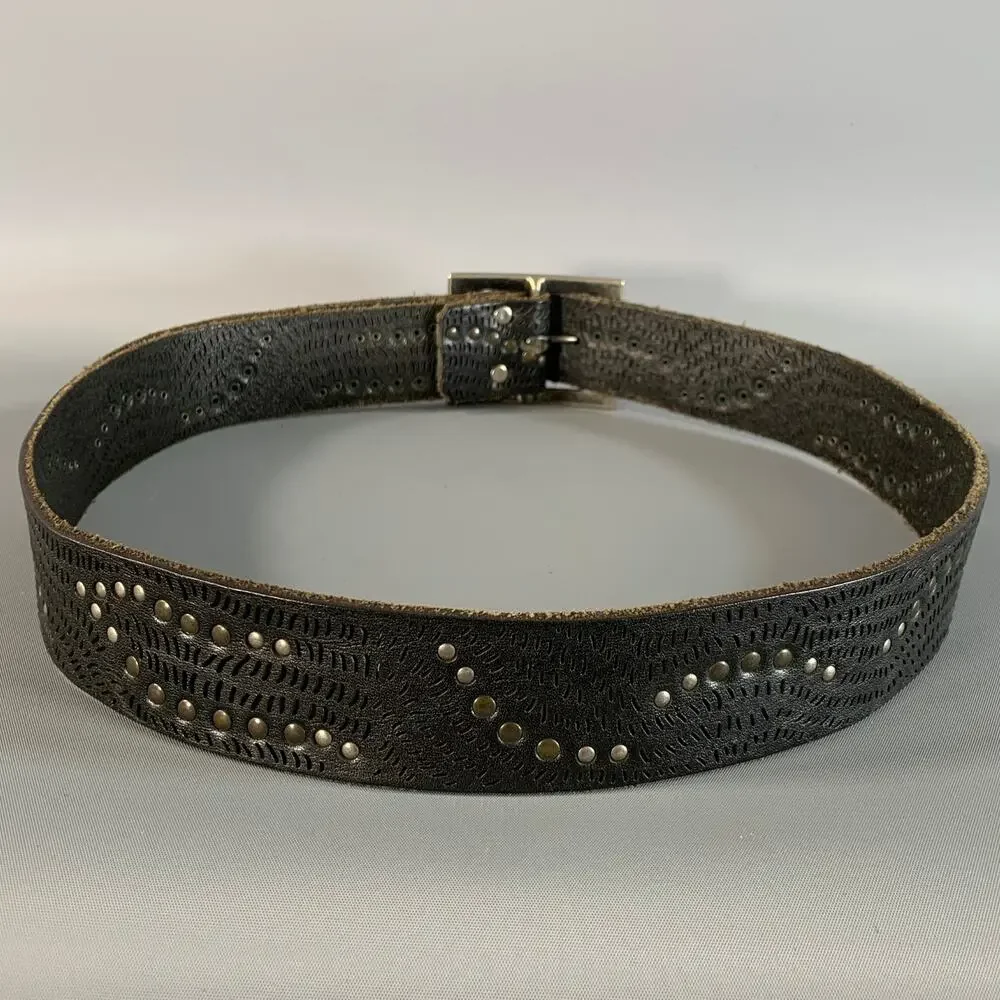 BRAVE Size 38 Brown Dark Metallic Perforated Leather Belt